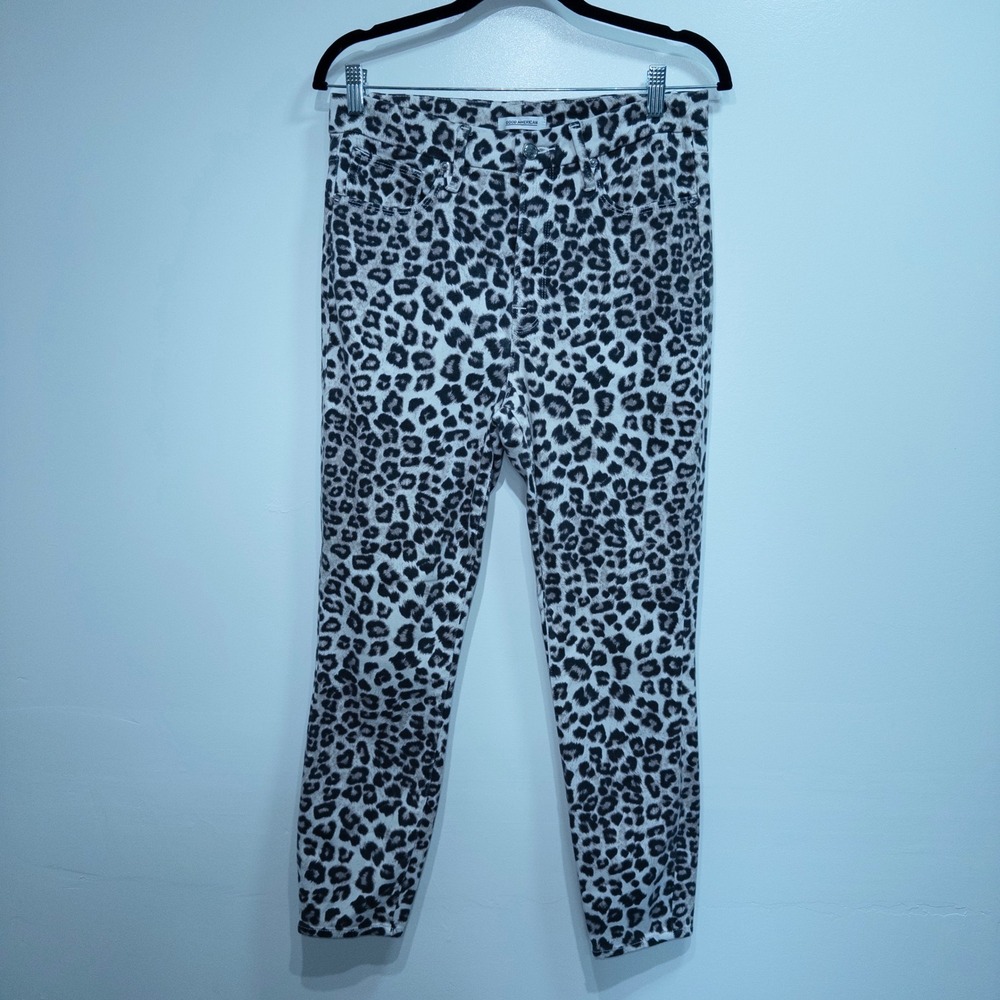 Good American White Snow Leopard Print Good Waist Crop Jeans 10 /‎ 30